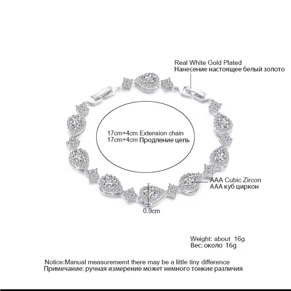 Classic Wedding Diamond crystal zircon Silver Teardrop Bracelet - Picture 3 of 4